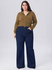 High Neck Solid Zipper Knitted Cardigan Curve & Plus