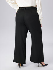 Middle Waist Buckle Pocket Flared Trousers Curve & Plus
