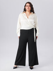 Middle Waist Buckle Pocket Flared Trousers Curve & Plus