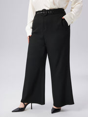 Middle Waist Buckle Pocket Flared Trousers Curve & Plus