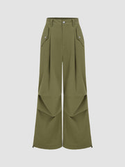 Woven Mid Rise Solid Cargo Joggers