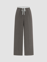 Mid Rise Contrasting Binding Straight Leg Trousers