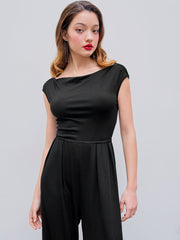 Boat Neck Twist Backless Wide Leg Jumpsuit