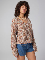 Chunky Cable Knit V-neck Long Sleeve Sweater