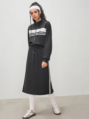 Terry Mid Rise Contrasting Binding Split Midi Skirt