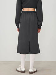 Terry Mid Rise Contrasting Binding Split Midi Skirt
