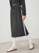 Terry Mid Rise Contrasting Binding Split Midi Skirt