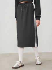 Terry Mid Rise Contrasting Binding Split Midi Skirt