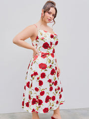 Satin Rose Ruffle Midi Dress Curve & Plus