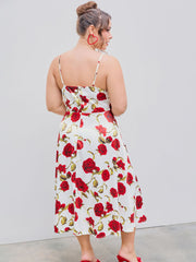 Satin Rose Ruffle Midi Dress Curve & Plus