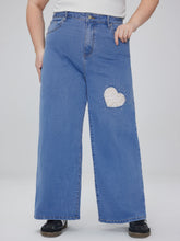 Stretch Denim Mid Rise Heart Wide Leg Jeans Curve & Plus