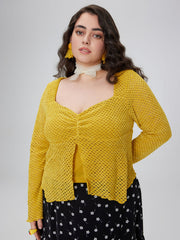 Mesh Square Neck Long Sleeve Jersey Top Curve & Plus