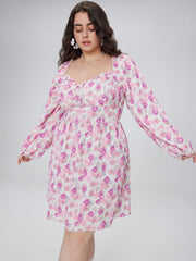 Jacquard Square Neck Floral Mini Dress Curve & Plus