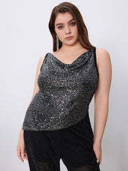Sequin Cowl Neck Asymmetrical Hem Cami Top Curve & Plus