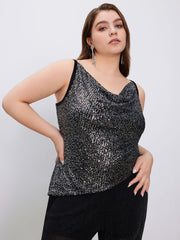 Sequin Cowl Neck Asymmetrical Hem Cami Top Curve & Plus