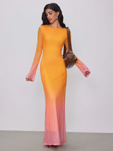 Mesh Round Neck Gradient Maxi Dress