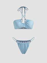 Halter Solid Beaded Bikini Swimsuit