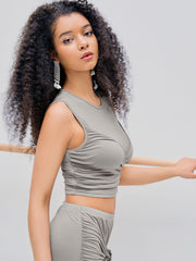 Round Neck Ruched Jersey Crop Top