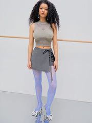 High Neck Solid Hollow Out Knitted Crop Tank Top