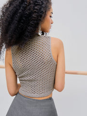 High Neck Solid Hollow Out Knitted Crop Tank Top
