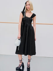 Lace Up Midi Ruffle Midi Dress