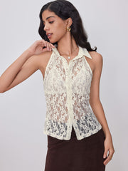 Lace Collar Floral Crop Top