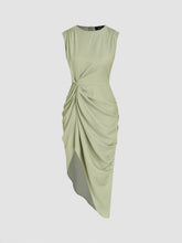 Boat Neck Asymmetrical Hem Ruched Midi Dress