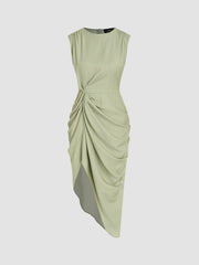 Boat Neck Asymmetrical Hem Ruched Midi Dress