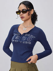 Graphic Button Crop Tee