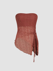 Texture Drawstring Asymmetrical Hem Tube Top