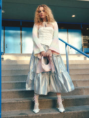 Mid Rise Tiered Ruffle Hem Maxi Skirt