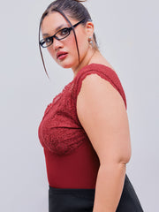 Lace V-neck Solid Bodysuit Curve & Plus