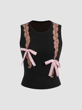 Knitted Round Neck Bowknot Braids Tank Top