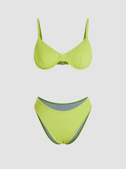 V-neck Solid Underwire Cheeky Bikini Swimsuit