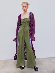 Ruffle Hem Knotted Shirred Wide Leg Jumpsuit