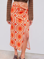 Mid Rise Geometric Twist Split Maxi Skirt
