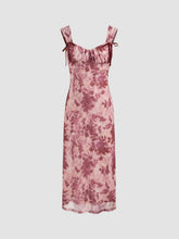 Mesh Square Neck Floral Bowknot Midi Dress