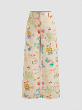 Corduroy Mid Rise Animal & Fruit Graphic Wide Leg Trousers