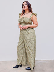 Woven Square Neck Ruffle Hem Floral Jumpsuit Curve & Plus
