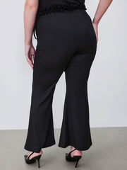 Mid Rise Ruffle Trim Knotted Flared Trousers Curve & Plus