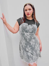 Lace Patchy Floral Bowknot Mini Dress Curve & Plus