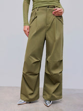Woven Mid Rise Solid Cargo Joggers