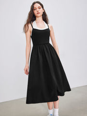 Halter Two Tone Solid Maxi Dress