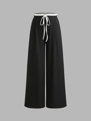 Square Neck Solid Contrasting Binding Tank Top & Mid Rise Wide Leg Trousers