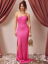 Sequin Asymmetrical Neck Split Maxi Dress