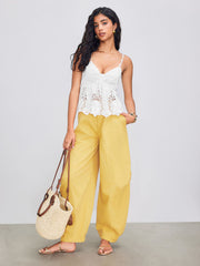 Broderie Anglaise 100% Cotton V-neck Floral Shirred Cami Top