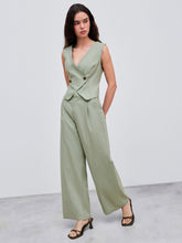 Cropped Linen Mid Rise Wide Leg Trousers