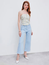 Woven Strapless Floral Lace Up Bowknot Crop Tube Top