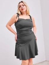 Square Neck Ruched Knotted Ruffle Hem Mini Dress Curve & Plus