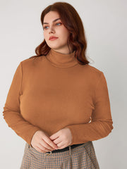 Solid High Neck Jersey Long Sleeve Tee Curve & Plus